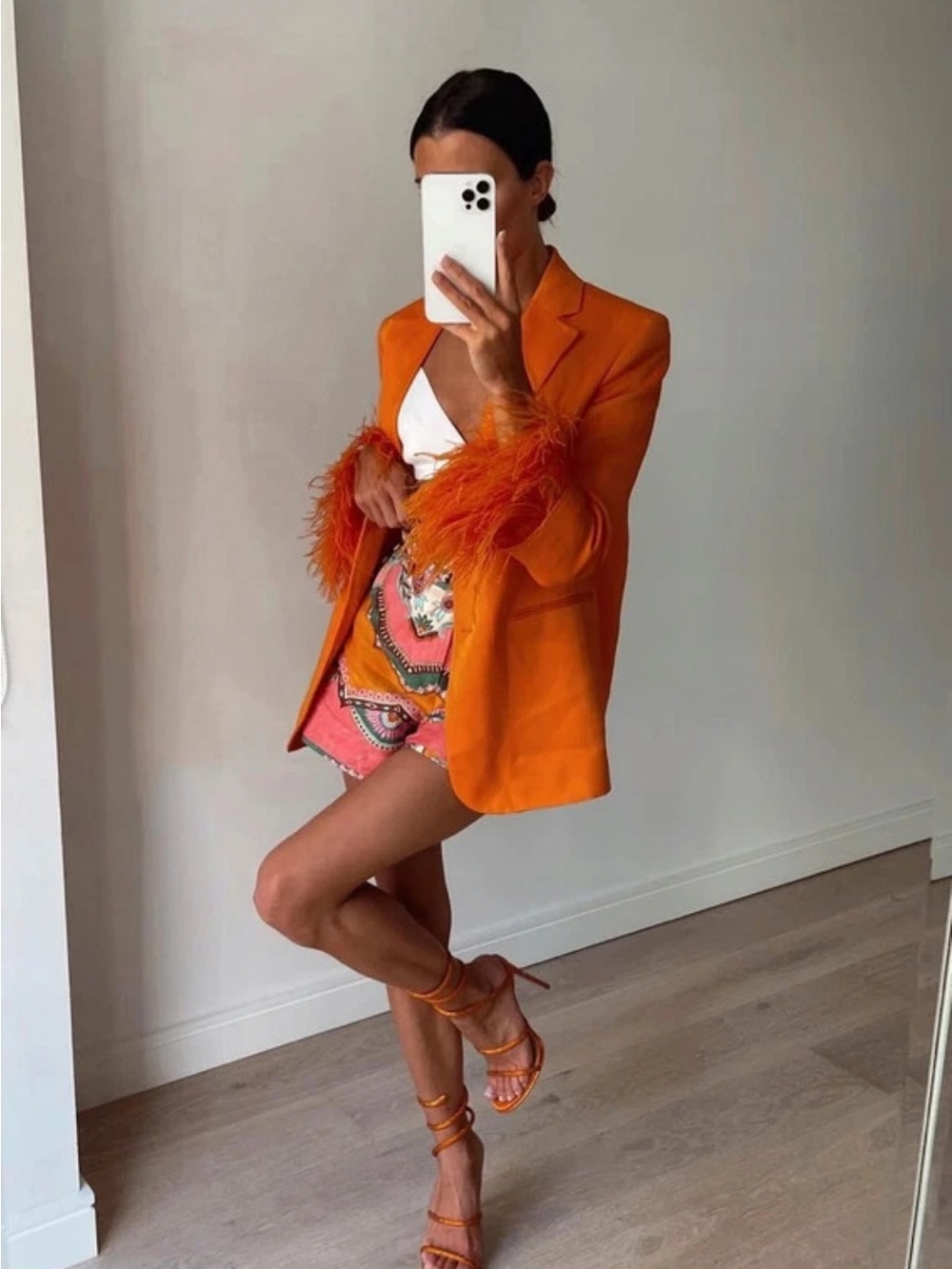 Zara Orange Belted High Waist Shorts